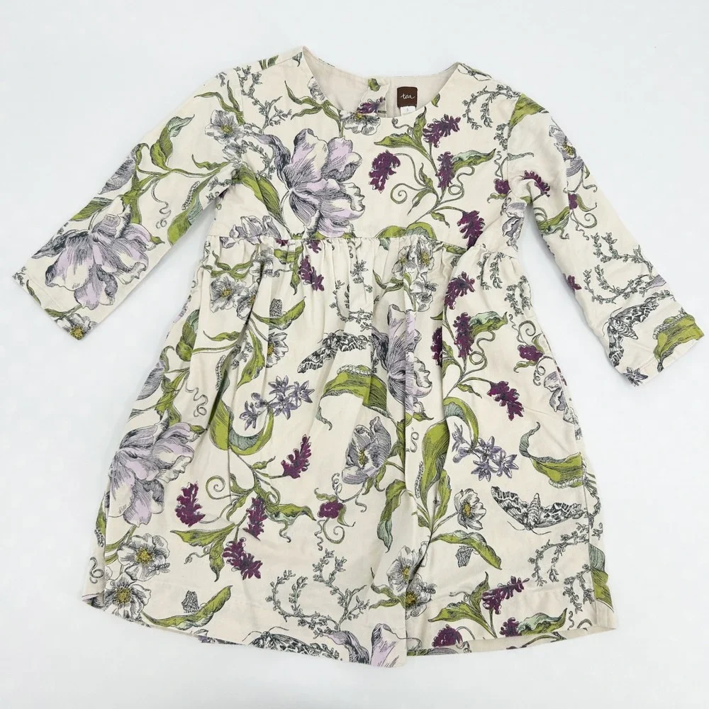 Tea Collection Girls Fall Floral Print Long Sleeve Cotton Dress Size 5